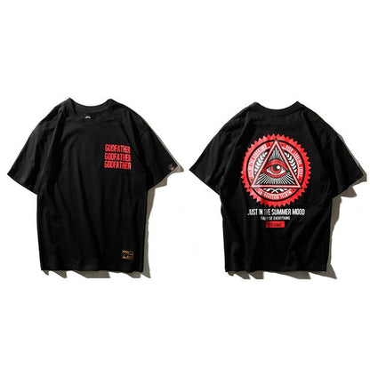 Geometry Triangle Eye T Shirts Men's Hip Hop T-Shirt Godfather Printed Casual Cotton Tops Tees New Summer Streetwear Tshirt
