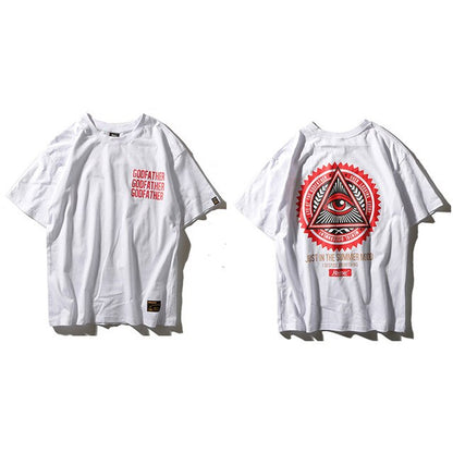 Geometry Triangle Eye T Shirts Men's Hip Hop T-Shirt Godfather Printed Casual Cotton Tops Tees New Summer Streetwear Tshirt