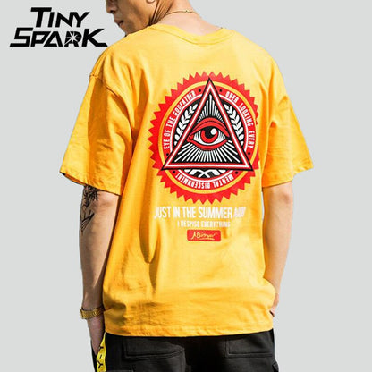 Geometry Triangle Eye T Shirts Men's Hip Hop T-Shirt Godfather Printed Casual Cotton Tops Tees New Summer Streetwear Tshirt